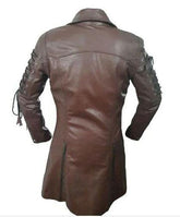 Men's Handmade Dracula Style Victorian Metrix Trench Coat - Dark Tan Victorian Cosplay Leather Trench Coat for Men - MNCLeather